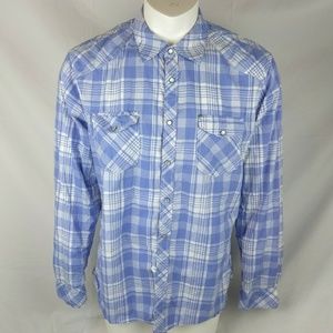 Marc Ecko Cut Sew Pearl Snap Plaid Shirt L
